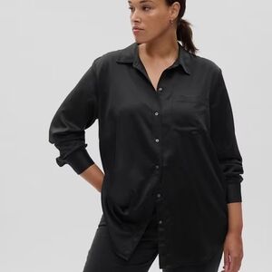 Black Satin Button-Up Shirt